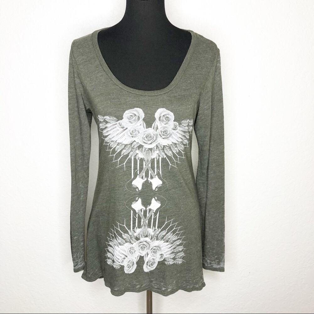 Chaser green white rose guitar graphic open back cutout top size Small